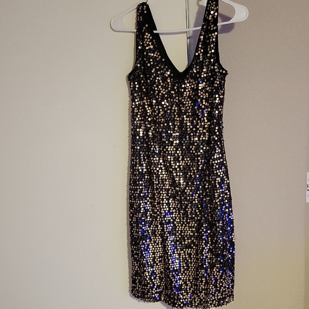 AGB Black and Gold Sequin Mini Dress